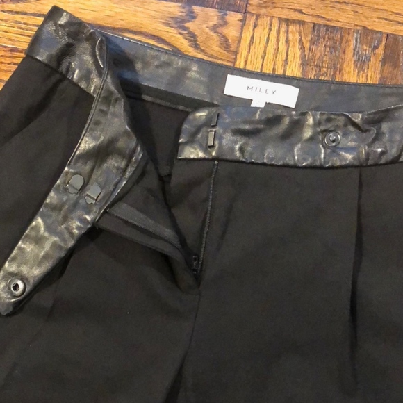 Milly Black Wool Pants w/ Black Leather Faux Belt - Picture 7 of 8